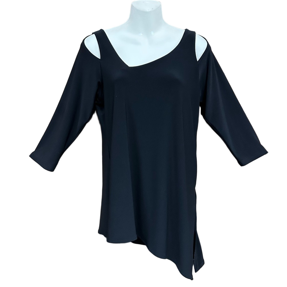 Sympli Focus Asymetrical black top Womens Size 8 cutout Minimalist  tunic top